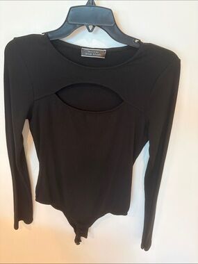 Blue Blush Black Long-Sleeve Cutout Ribbed Bodysuit